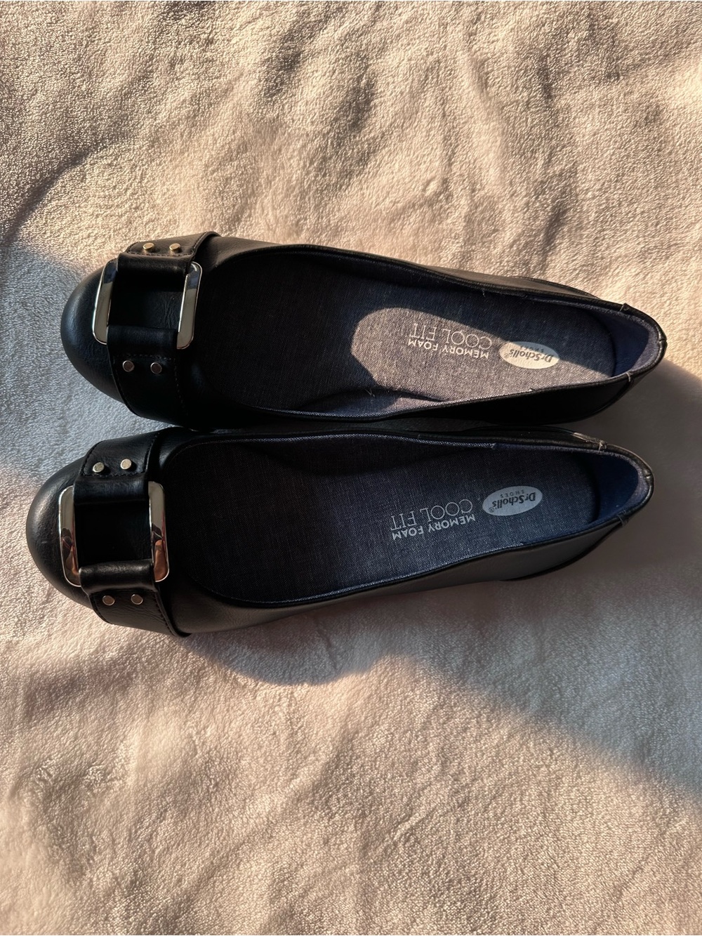 Dr. Scholl's Black Slip-On Ballet Flats with Silver Buckle